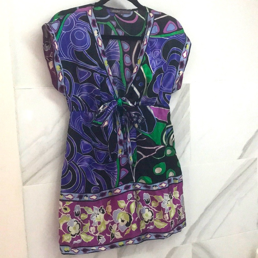 HaleBob Silk Boho Tunic Short Sleeve Dress Short M